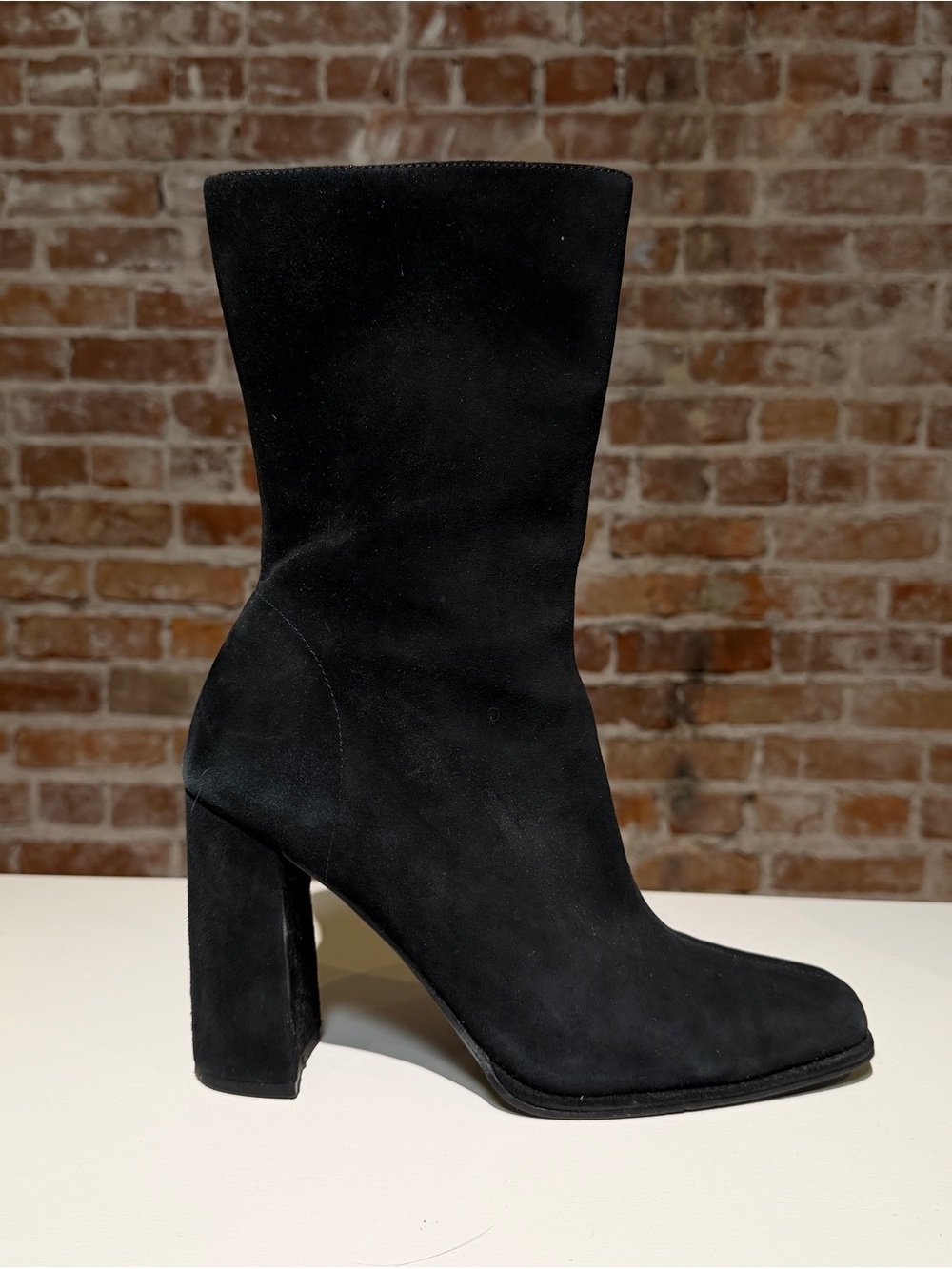 Steve Madden Black Kid Suede High Block Heel Mid-Calf Boot Size 11